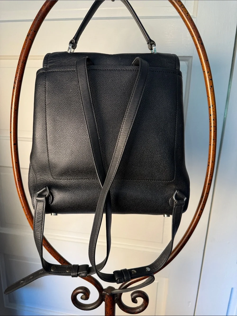 Kate Spade Leila Medium Flap Backpack Black Pebbled Leather WKR00327